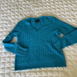 Sutton Studio Blue V-Neck Cashmere Sweater Cable Knit